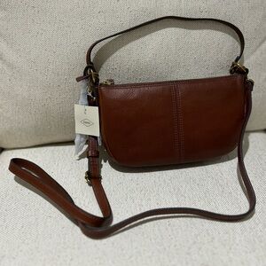 Fossil Jolie Baguette Brown Leather Crossbody Bag Small Gold Hardware NWT